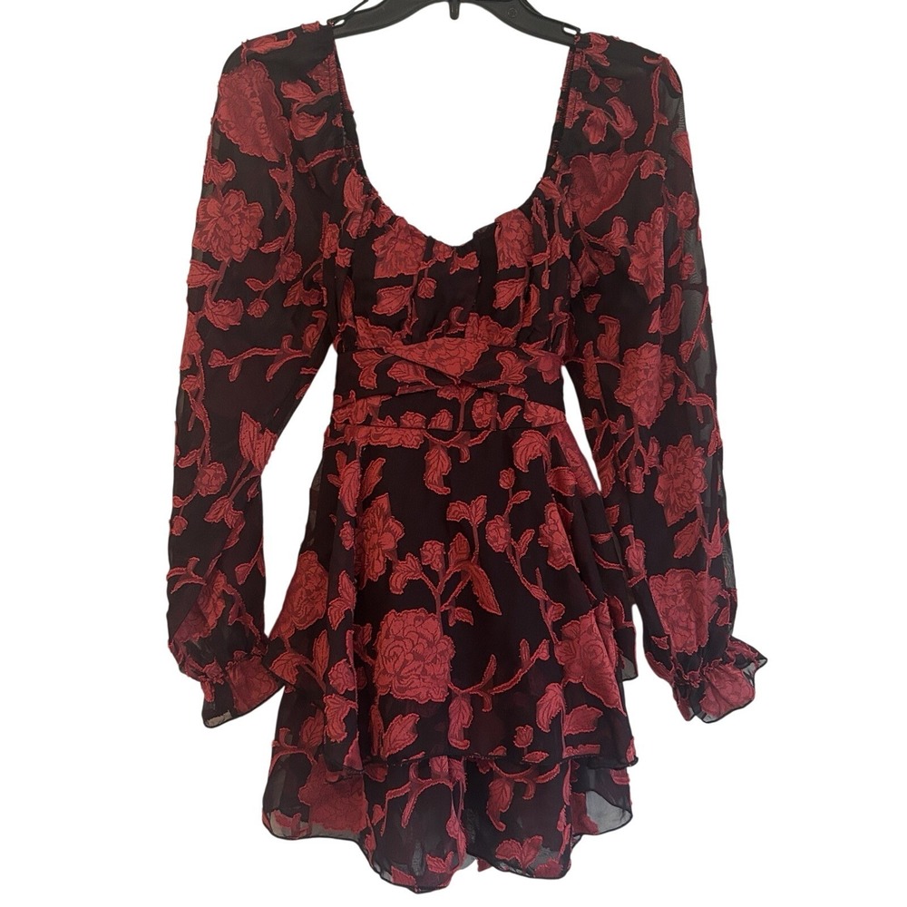 Dark Floral Babydoll Blouse Sz M Whimsigoth Gothic Romantic Balloon Sleeve FLAW